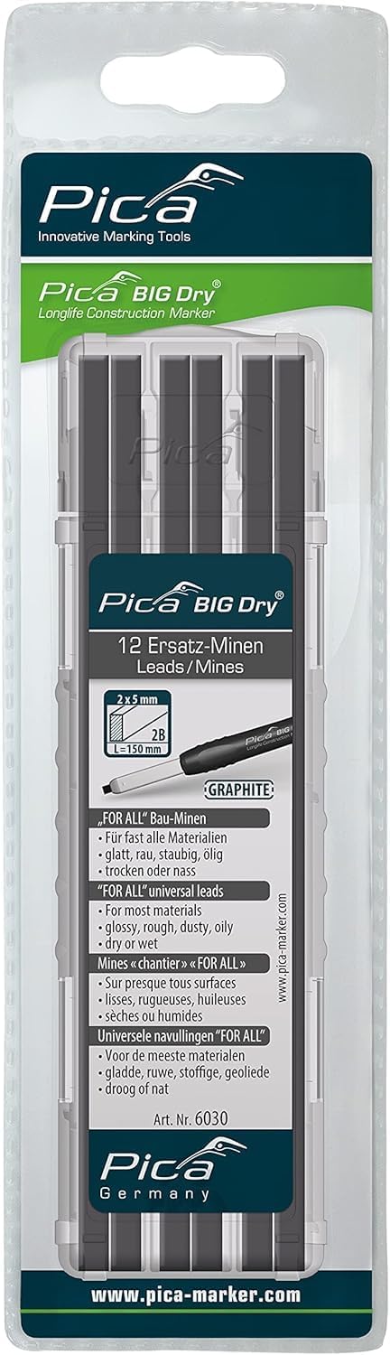 PICA-BIG Dry® 24 Ersatzminen 6030 Zimmermannsbleistift FOR-ALL-Bau-Minen Graphit