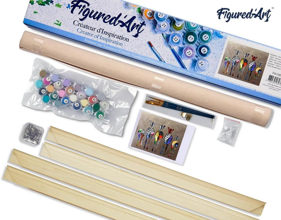 Figured'Art Malen Nach Zahlen Erwachsene Mit Rahmen Zebras von hinten - Paint by Numbers Basteln DIY