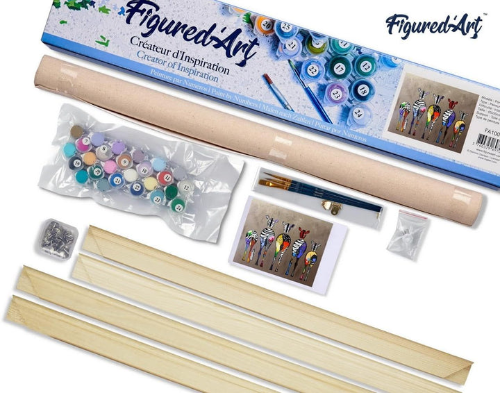 Figured'Art Malen Nach Zahlen Erwachsene Mit Rahmen Zebras von hinten - Paint by Numbers Basteln DIY