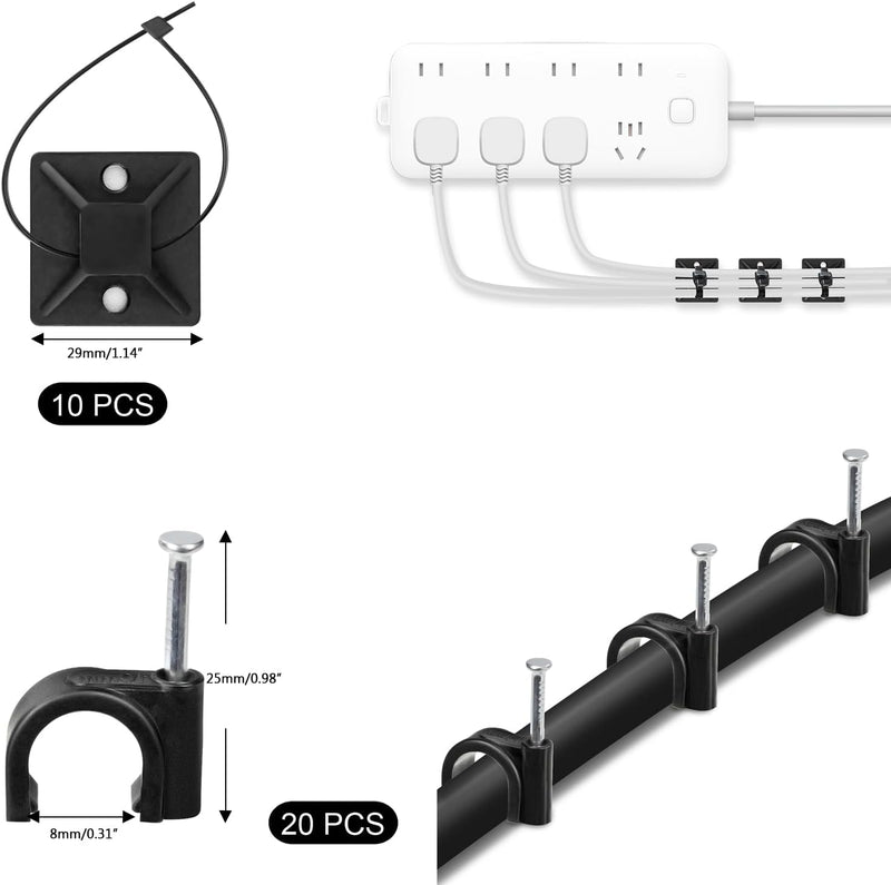 SOULWIT Kabelmanagement Kit, 4 Kabelschläuche, 7 Silikon Kabelhalter, 20+2 Kabelbinder Selbstklebend