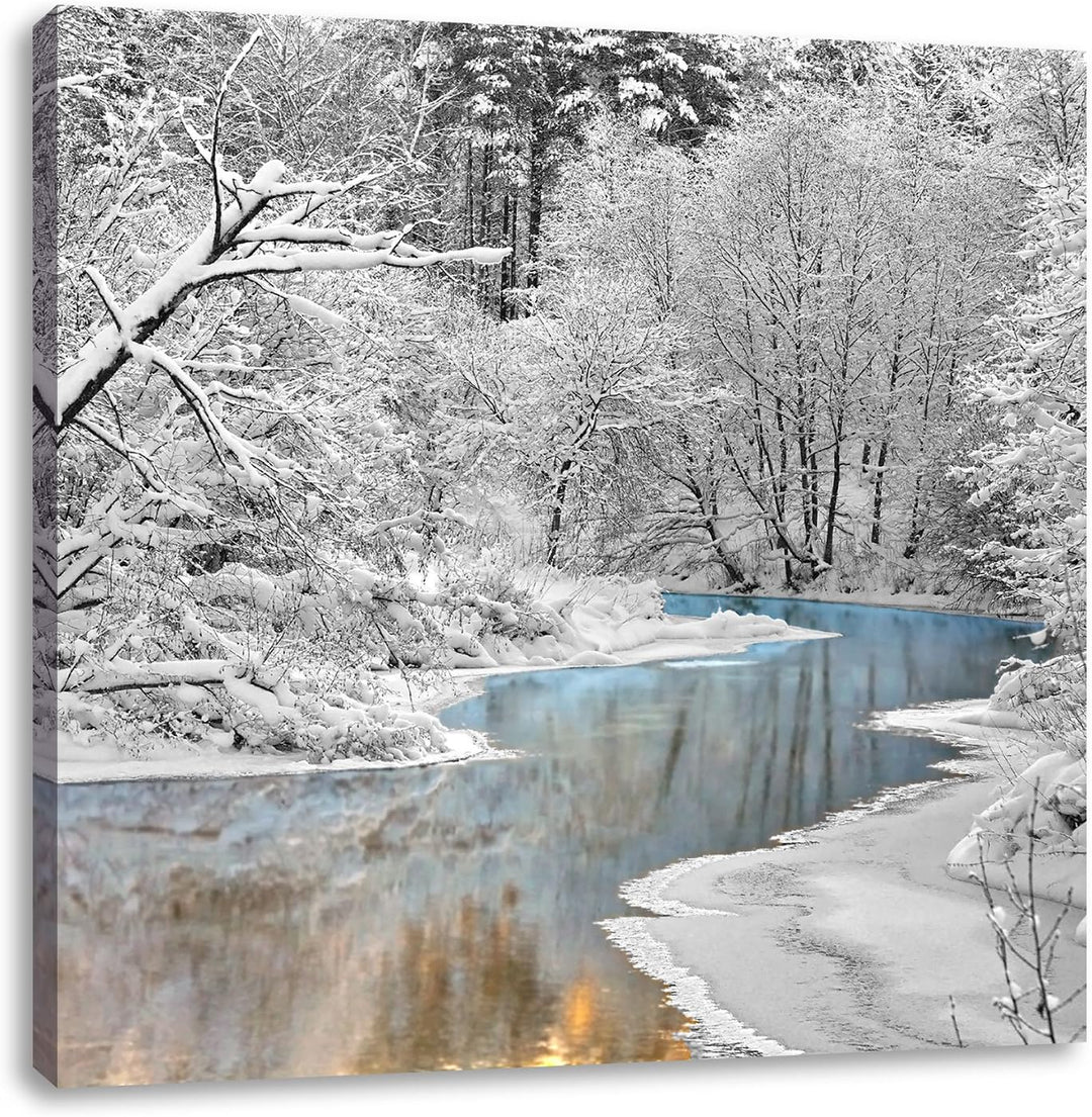 Pixxprint Atemberaubende Winterlandschaft als Leinwandbild/Grösse: 70x70 cm/Wandbild/Kunstdruck/fert