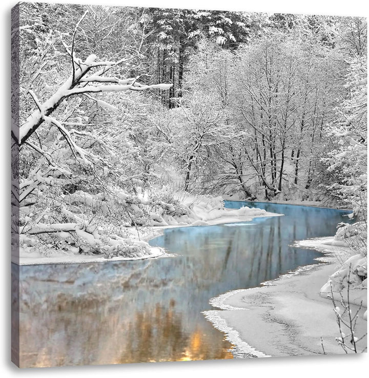 Pixxprint Atemberaubende Winterlandschaft als Leinwandbild/Grösse: 70x70 cm/Wandbild/Kunstdruck/fert
