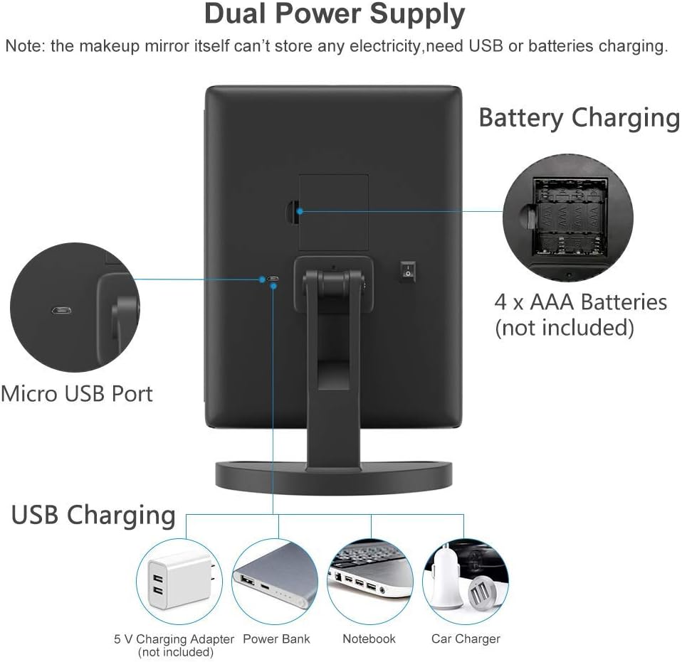 WEILY Kosmetikspiegel mit 21 LED Licht und 2X/ 3X Vergrösserung, USB und Batterie Dual Power Modus,