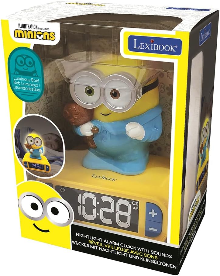 Lexibook - Wecker mit Nachtlicht und Minions Klingeltönen, Digitalwecker mit Nachtlicht und Snooze,