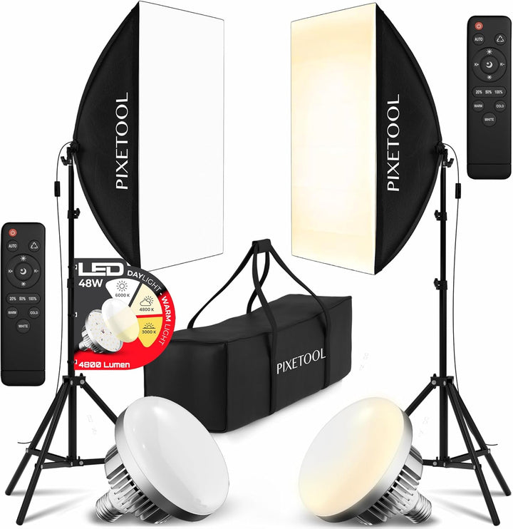 Fotostudio Set – 2 Softbox Licht, 2 Durchlichtschirm, 2 LED Lampen 4800 Lumen 3000-6000K – 50x70 cm