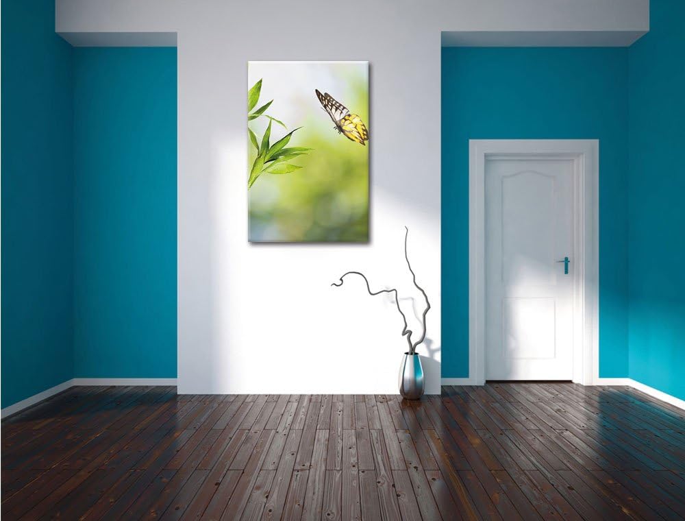 Bambus mit Schmetterling , Format: 80x120 auf hochkantiges Leinwand, XXL riesige Bilder fertig gerah