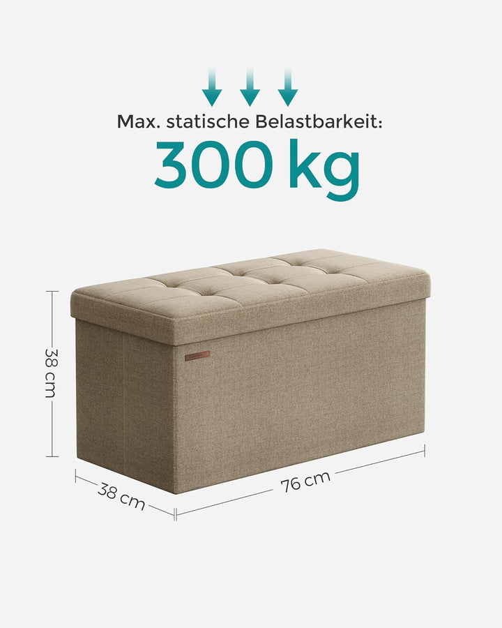 SONGMICS Sitzhocker mit Stauraum, klappbare Sitzbank, 38 x 76 x 38 cm Fussbank, Aufbewahrungsbox, bi