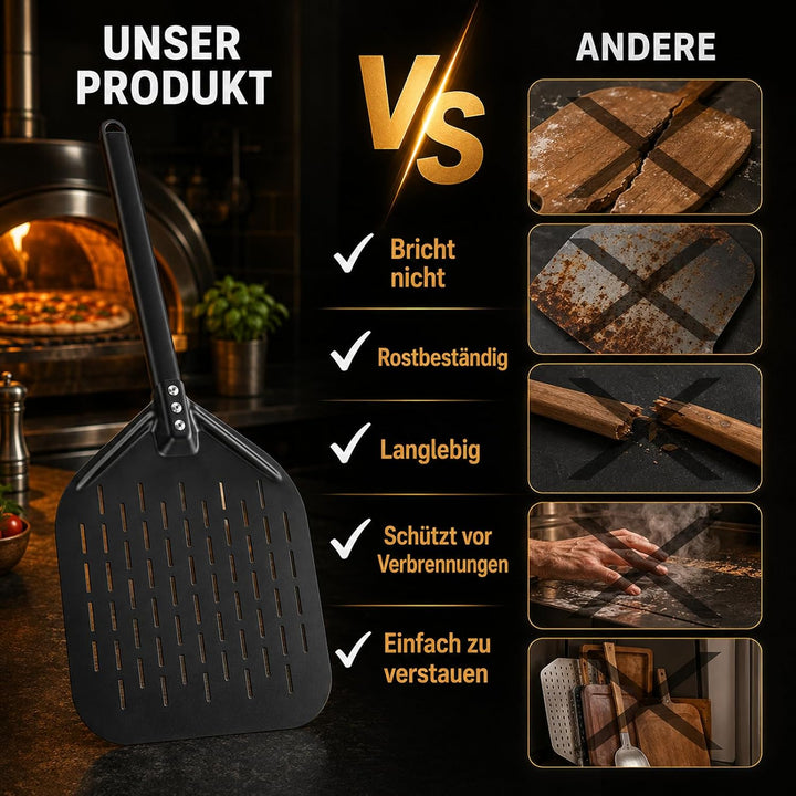 Pizzaschieber Set mit Perforiertem Schieber &amp; Ø 12" Abkühlgitter für extra knusper, Antihaft Beschic