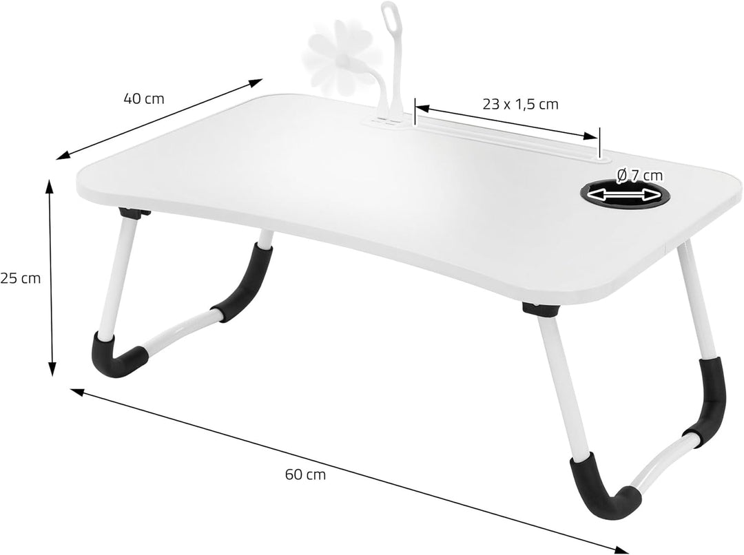 ML-Design Laptoptisch fürs Bett/Sofa, Weiss, 60x40 cm, Betttisch klappbar, Notebook Tisch mit 4 USB