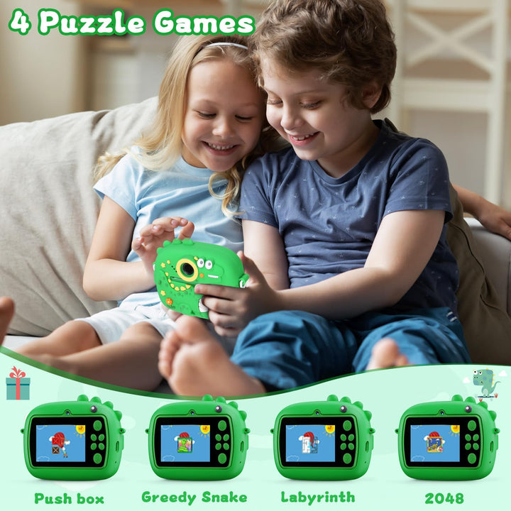 Kinderkamera Sofortbildkamera, 2,4 Zoll Digitalkamera Kinder, Dinosaurier VideoKamera 1080P HD, Sofo