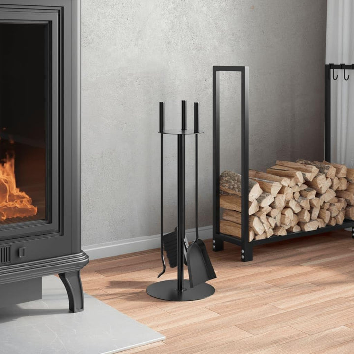 Kaminbesteck-Set 4-teilig Stahl schwarz mit Haken Besen Schaufel für Holz- und Pelletofen sichere Fe