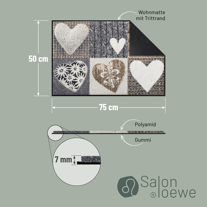 Salonloewe Fussmatte waschbar Alpenglück Herzen 50x75 cm Landhaus-Stil Eingangs-Matte Fussabtreter g