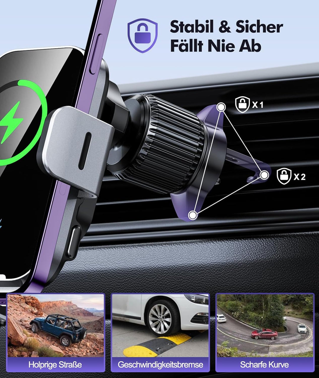 ISEYOU Handyhalterung Auto mit Ladefunktion, [360° Automatische Klemmung] 15W Wireless Charger Auto,