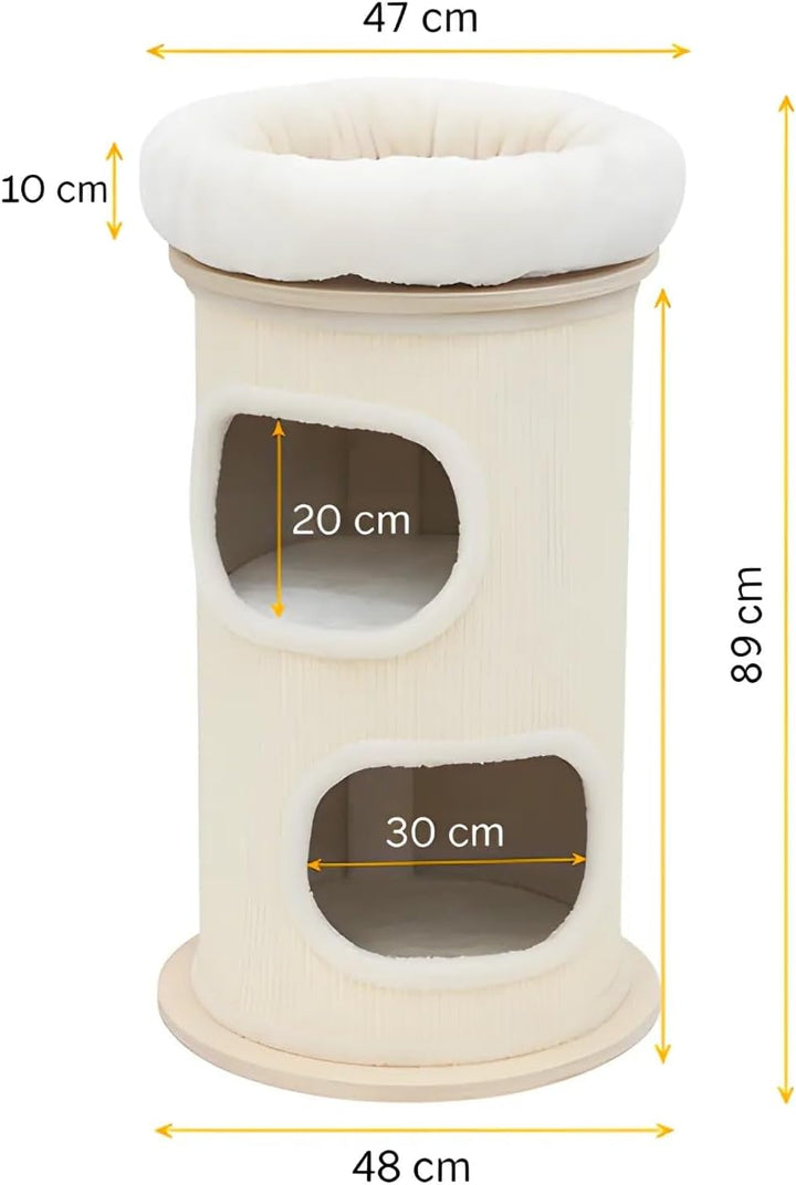 Bamboo Tower L Kratztonne 89 cm – Kratzbaum aus Bambus und Sisal mit Zwei Kuschelhöhlen und Aussicht
