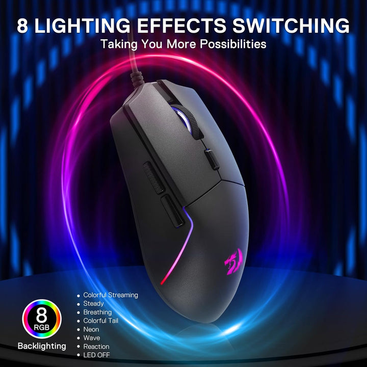 Redragon M730 Kabelgebundene RGB Gaming Maus, 10000 DPI Leichte Optische Maus mit 6 Programmierbaren
