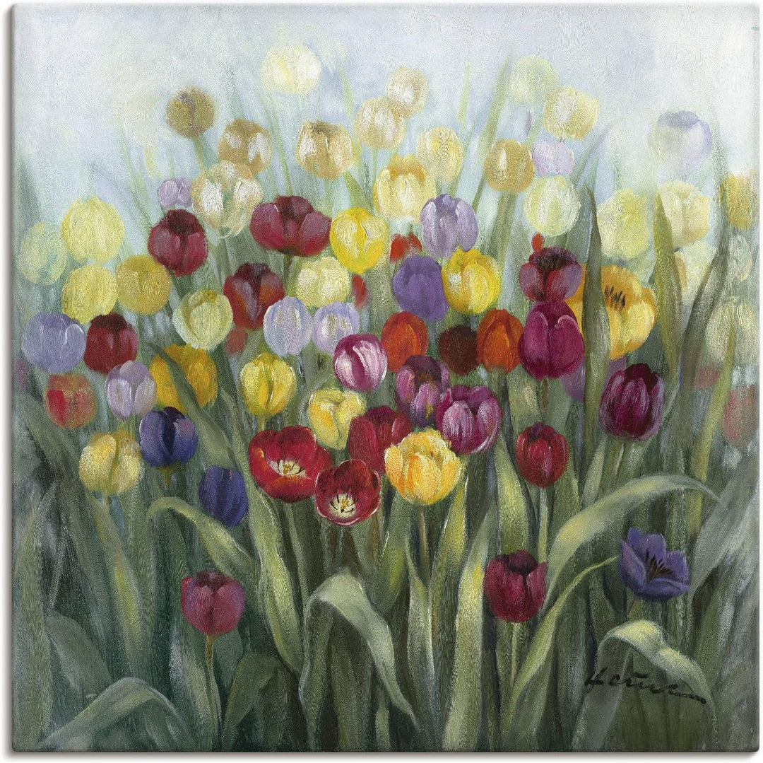 ARTland Leinwandbilder Wandbild Bild auf Leinwand 50 x 50 cm Botanik Blumenwiese Tulpe Malerei Bunt