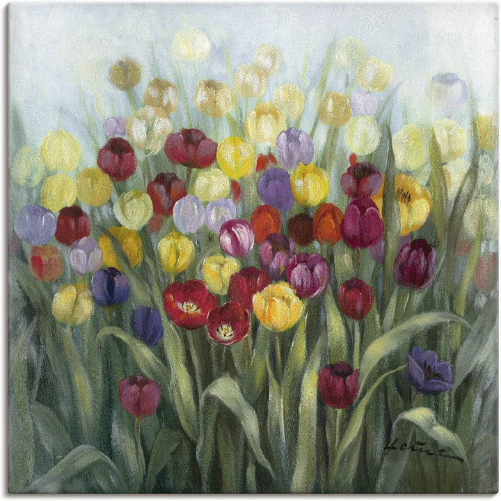ARTland Leinwandbilder Wandbild Bild auf Leinwand 50 x 50 cm Botanik Blumenwiese Tulpe Malerei Bunt