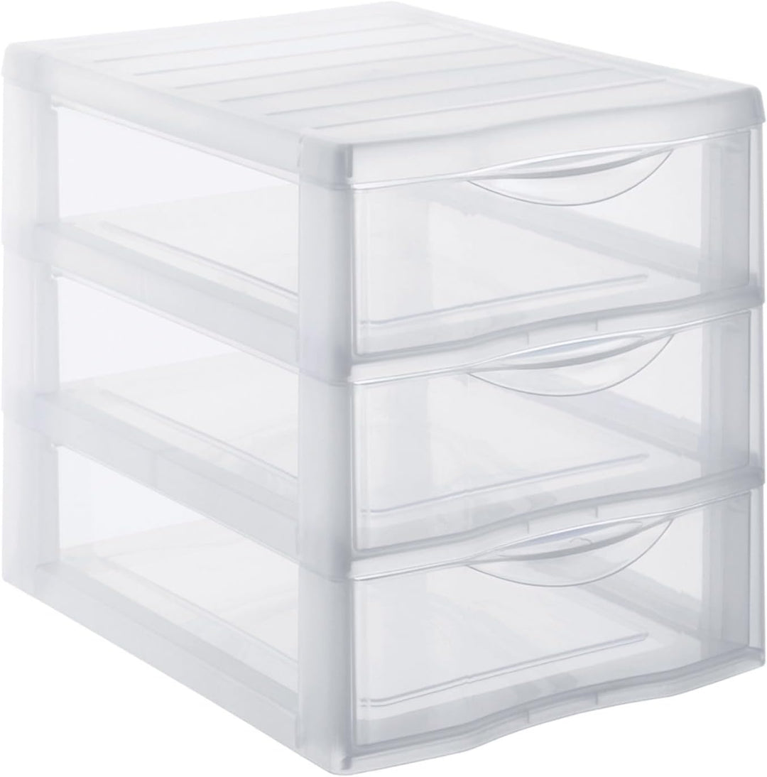 SUNDIS Orgamix, schubladenbox aus Kunststoff, 3 transparente Schubladen im Format A5, Höhe 25,5 cm,