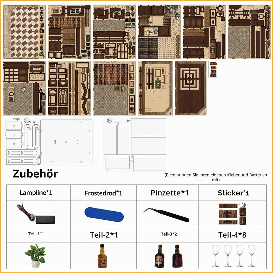 Book Nook -DIY Miniatur Haus mit LED,3D-Puzzle Diorama-Modellbau für Erwachsene,Bücherregal Deko,Vin