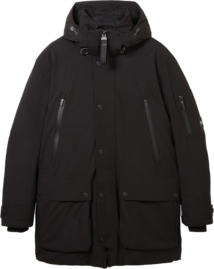 TOM TAILOR Herren Hybrid Daunenmantel mit Abnehmbarer Kapuze S 29999-black, S 29999-black