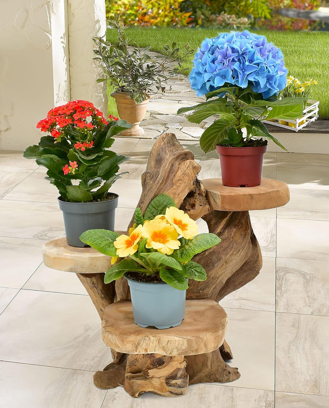 Möbelbörse Teak Blumenständer mit 3 Ablagen Blumenpodest Pflanzentreppe Blumenregal Ständer Blumenho