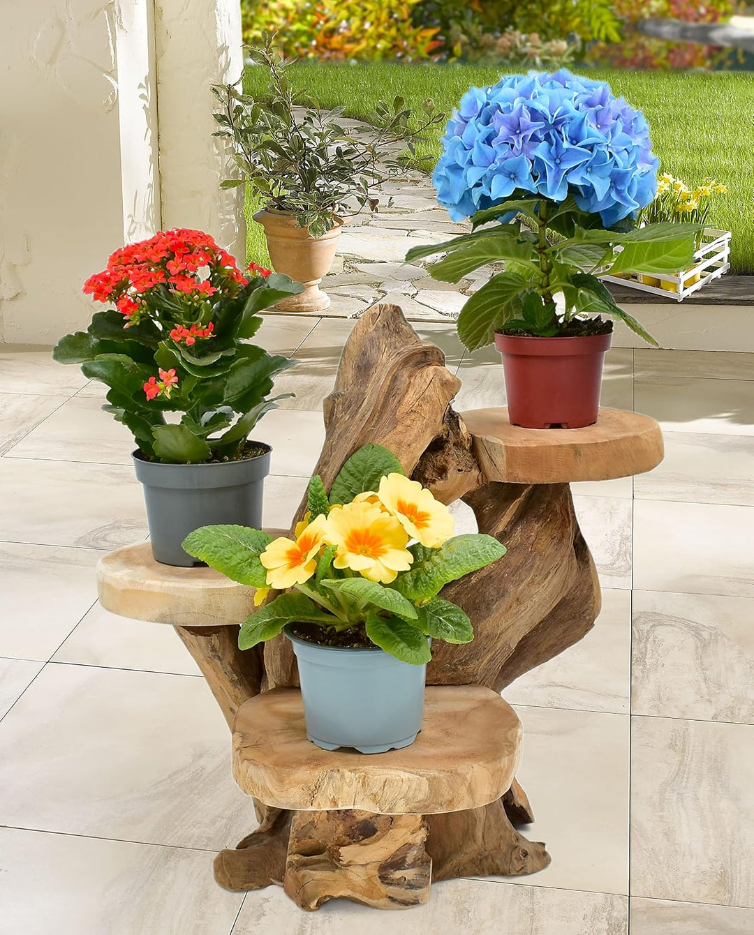 Möbelbörse Teak Blumenständer mit 3 Ablagen Blumenpodest Pflanzentreppe Blumenregal Ständer Blumenho