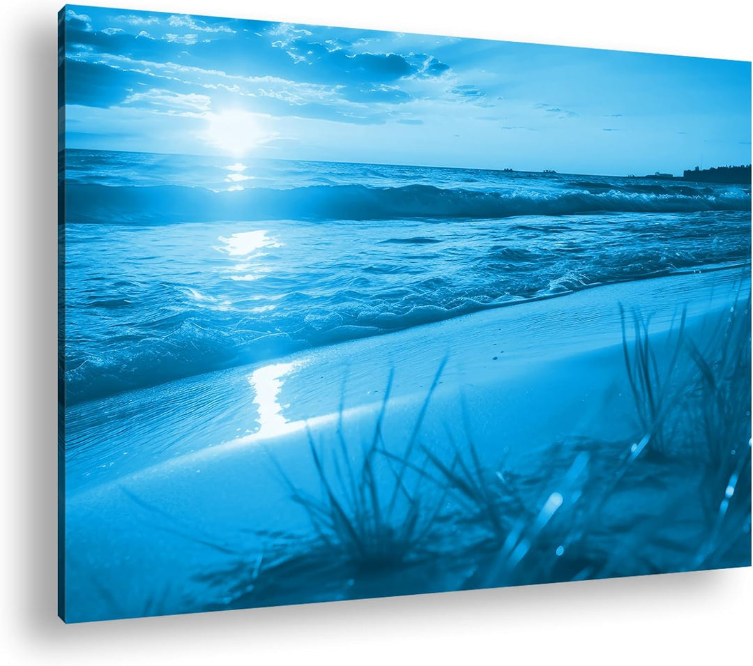 deyoli Sonnenuntergang am Wasser Format 80x60 Effekt: Monocrome Blau als Leinwandbild, Motiv fertig