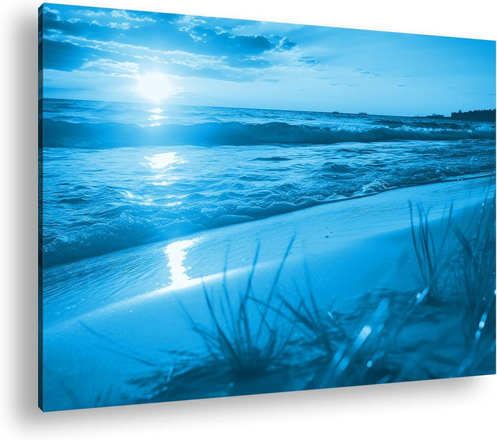 deyoli Sonnenuntergang am Wasser Format 80x60 Effekt: Monocrome Blau als Leinwandbild, Motiv fertig
