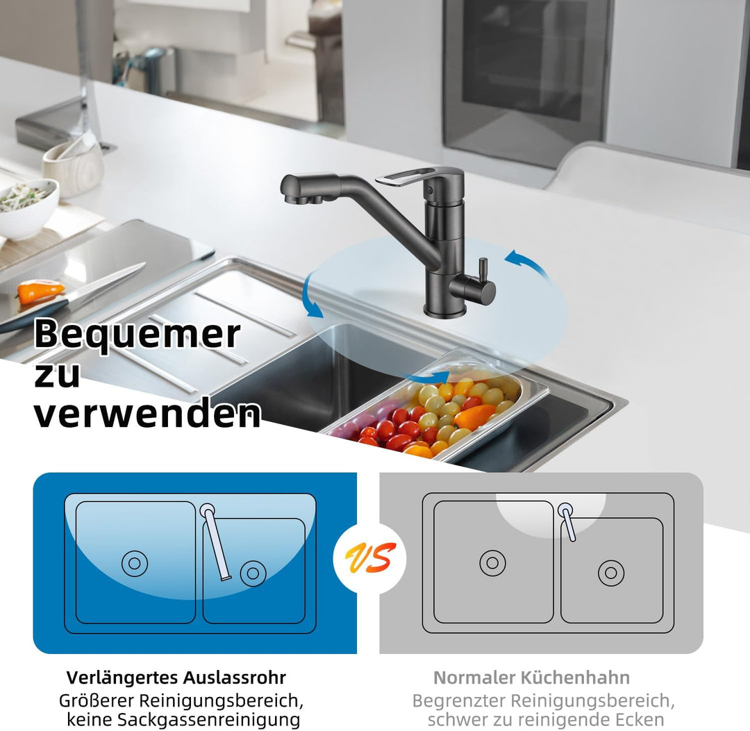 3-Wege-Küchenarmatur, 360° drehbarer Küchenarmatur, Spültischarmatur mit flexiblem Auslauf, G3/8 Zol