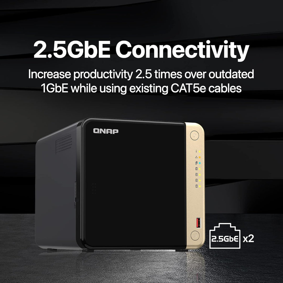QNAP TS-464-8G-US Hochleistungs-Desktop-NAS mit Intel Celeron Quad-Core-Prozessor, M.2 PCIe Slots un