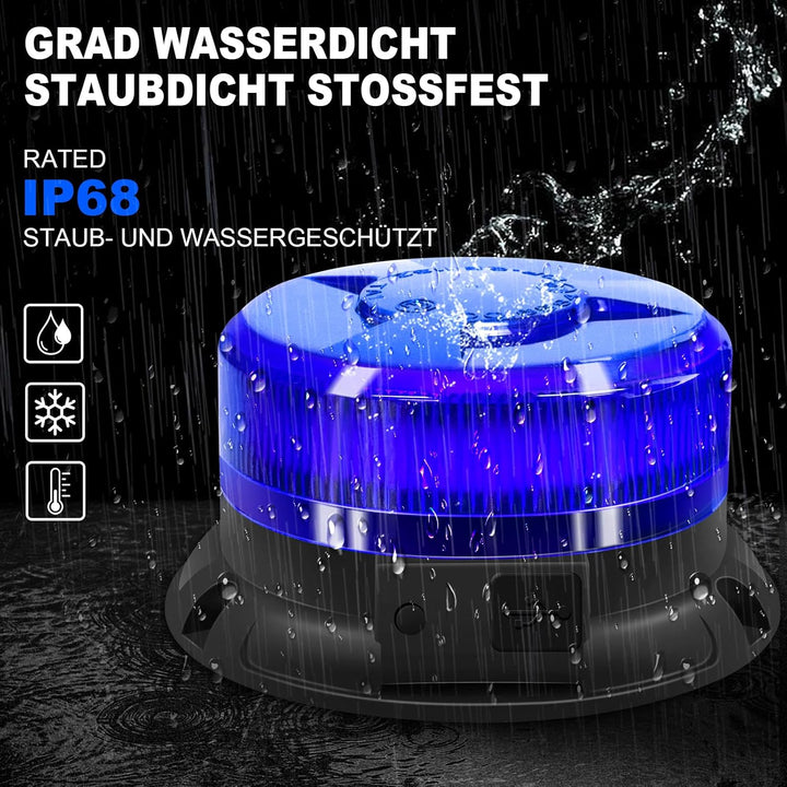 AnTom blaulicht akku rundumleuchte led 9 Blitzmuster 12V 24V Warnleuchte led magnet mit Autoladekabe
