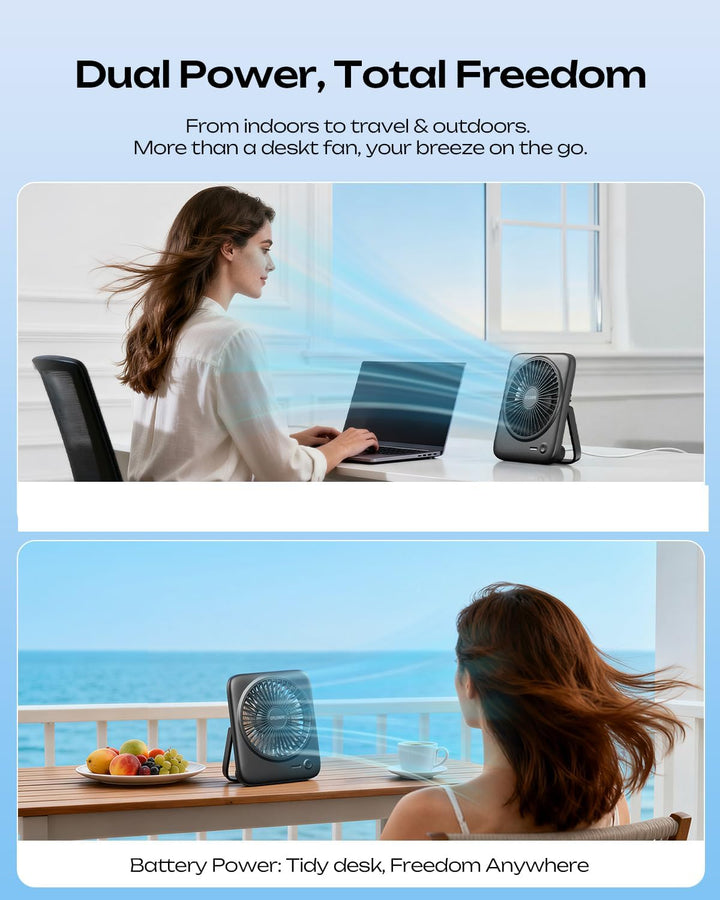 Otlonpe Tischventilator Leise, 4000mAh Akku Tisch Ventilator Tragbar, 4-Speed Tischventilatoren Klei
