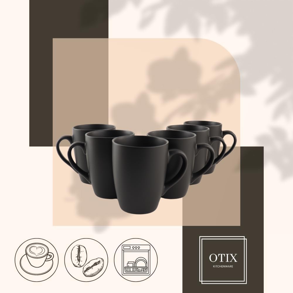 OTIX Kaffeetassen - mit Ohr - 6er Set - Matte - Schwarz - 340ml