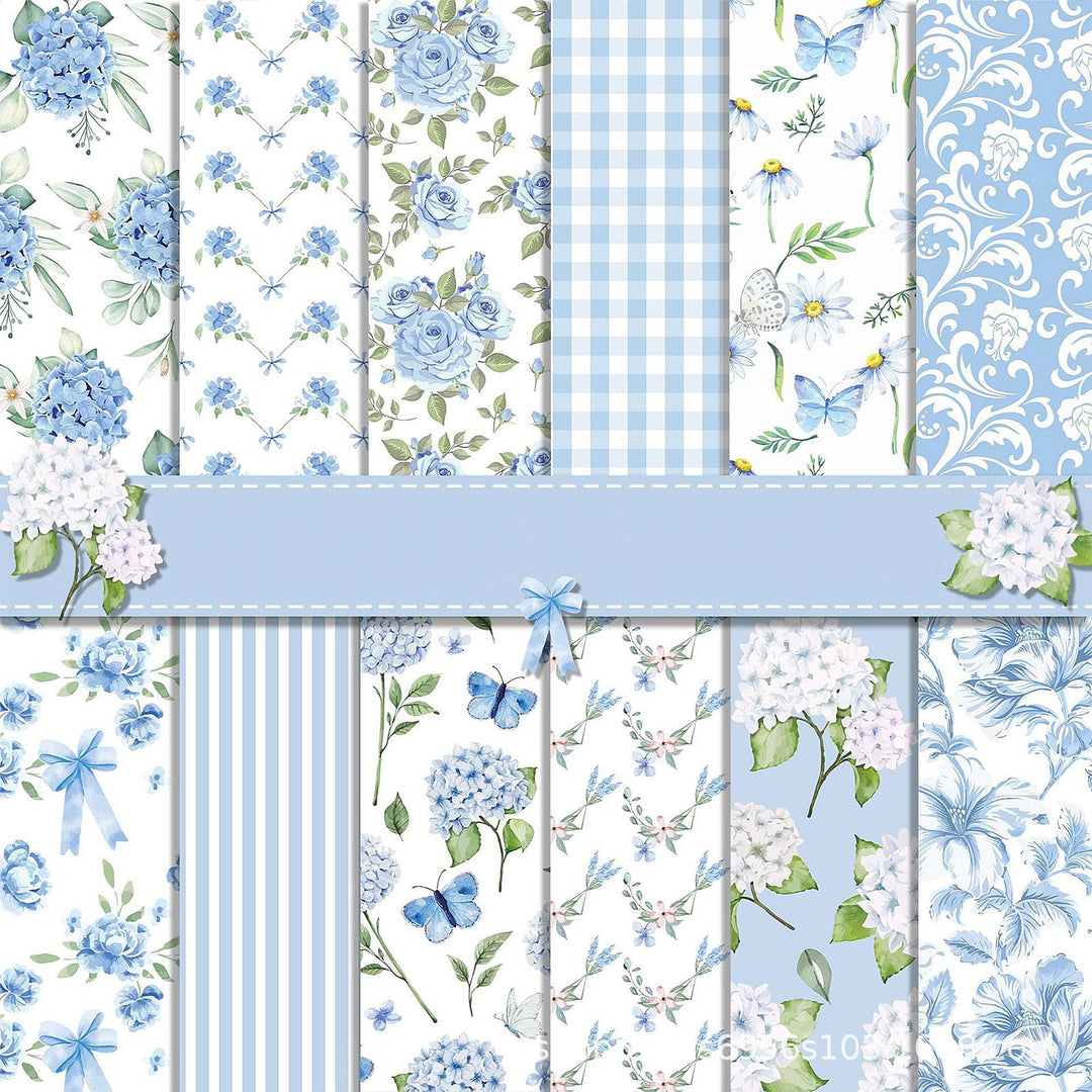 Scrapbook Papier 30x30 Scrapbook Bastelpapier mit Blumen Muster, Blau Scrapbooking Papier Frühling M