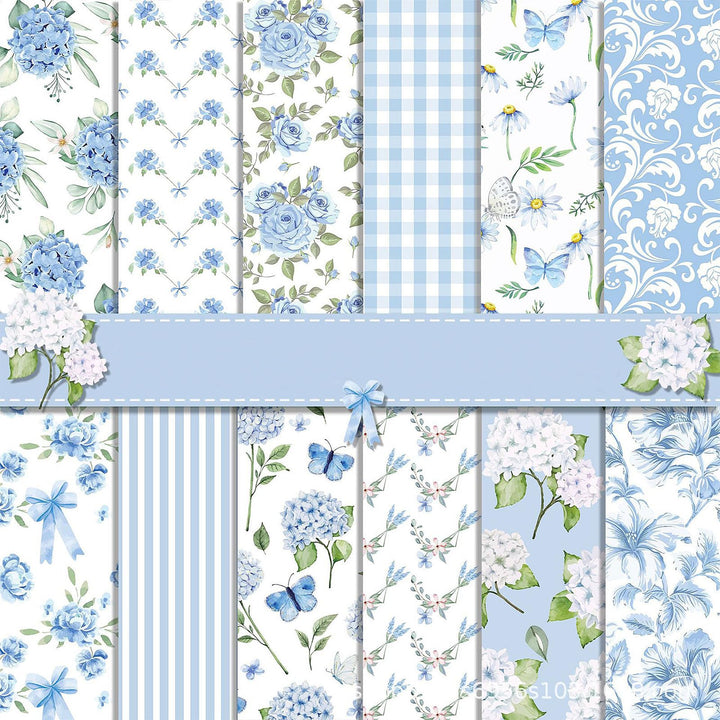 Scrapbook Papier 30x30 Scrapbook Bastelpapier mit Blumen Muster, Blau Scrapbooking Papier Frühling M