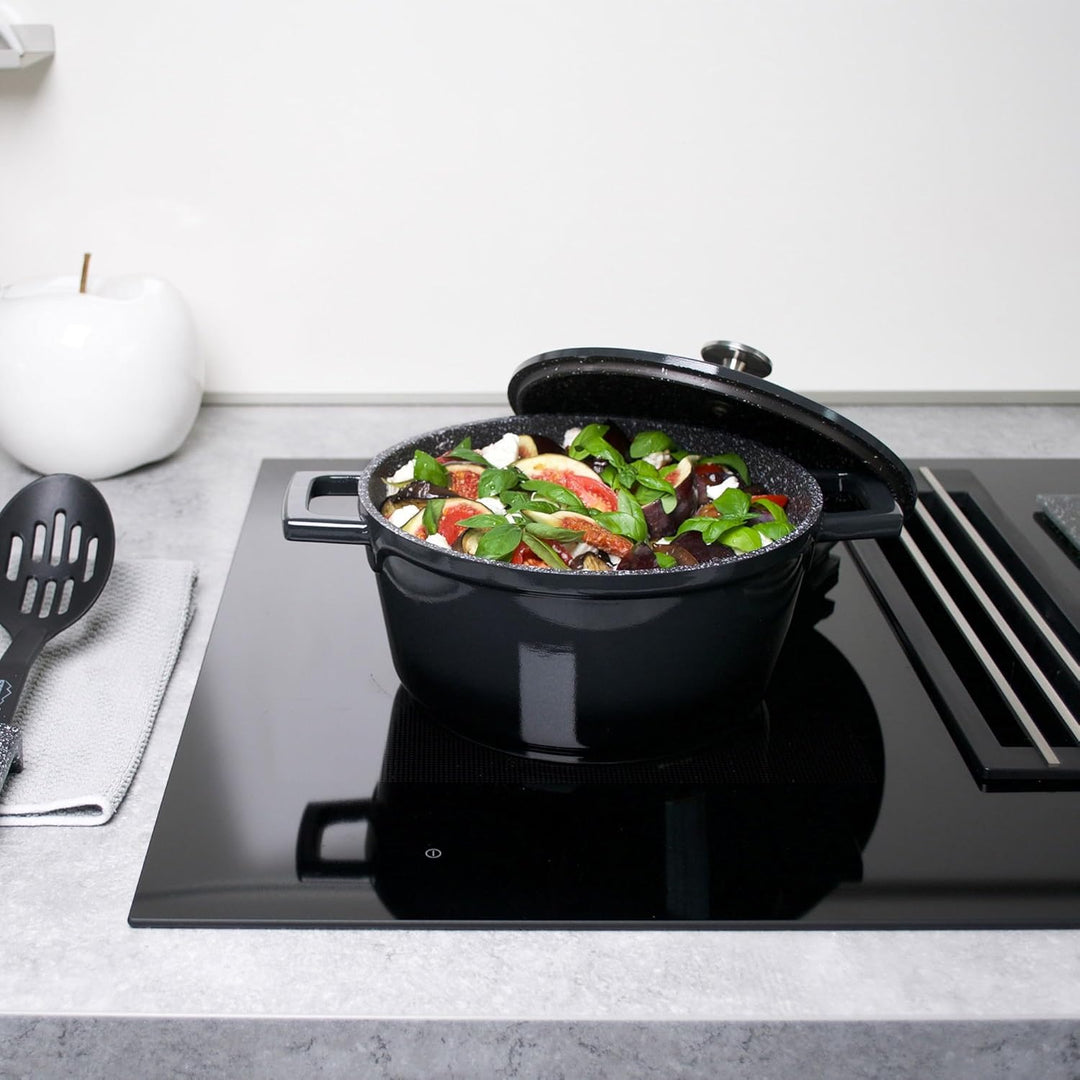 STONELINE Cocotte Bräter mit Deckel Induktion 20 cm, 2,6 L, Aluguss Topf beschichtet mit echten Stei