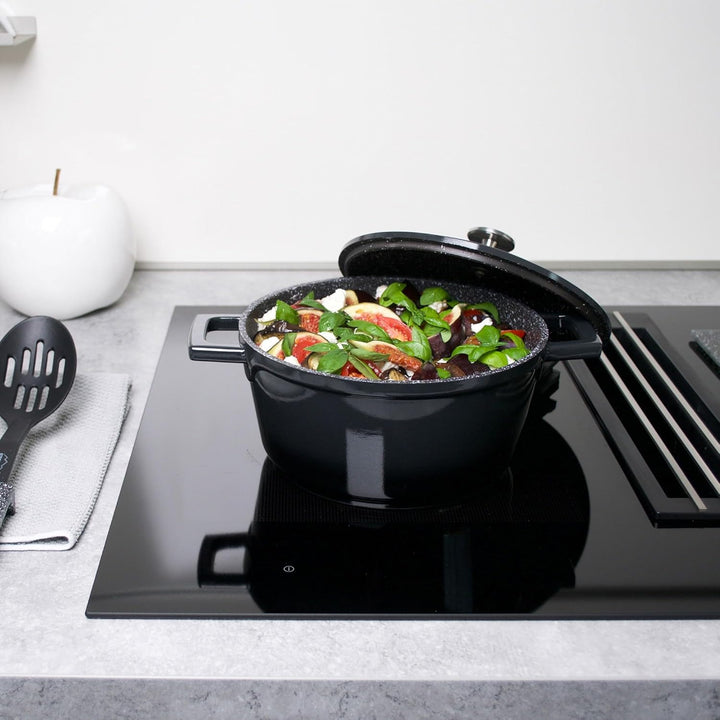 STONELINE Cocotte Bräter mit Deckel Induktion 20 cm, 2,6 L, Aluguss Topf beschichtet mit echten Stei