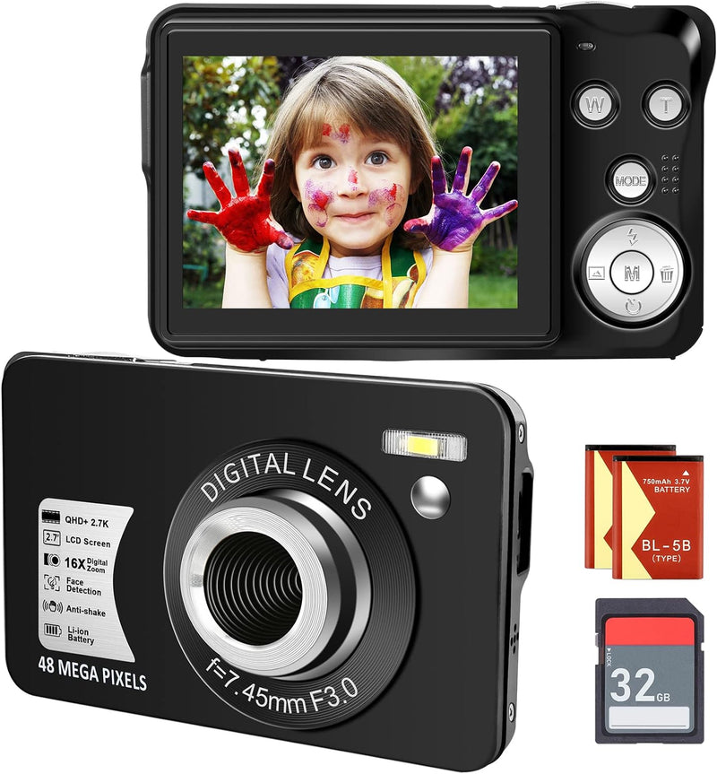 Digitalkamera Kinderkamera Kompakte Vlogging-Kamera mit SD-Karte 48MP 2.7K/20FPS 2.7-Zoll-LCD-Bildsc