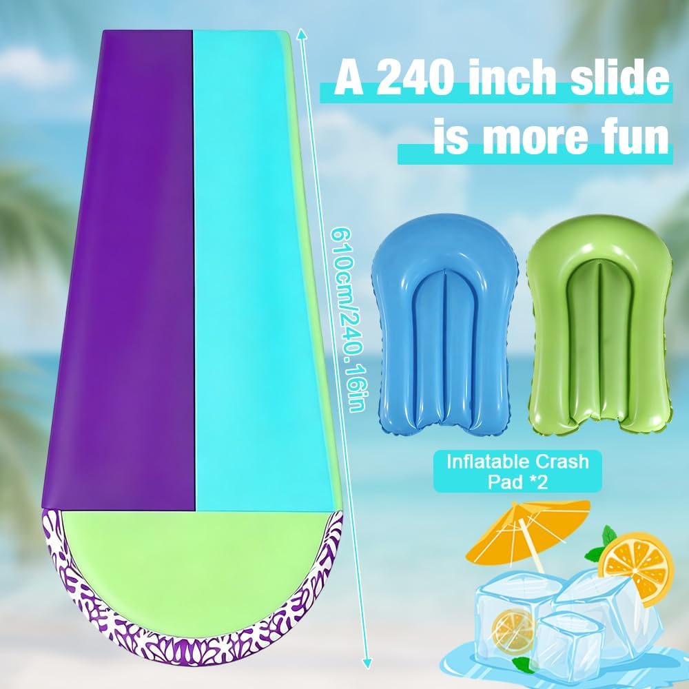 610cm Wasserrutsche Garten für Kinder, Wasserrutschmatte mit 2 Bodyboards, Doppelrutsche mit Eingeba