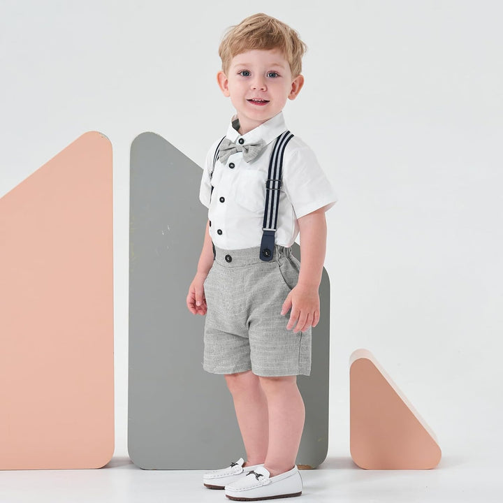 Volunboy Baby Jungen Anzug Set Bekleidung Hemd mit Fliege + Hosenträger Shorts Strampler Anzug 9-12