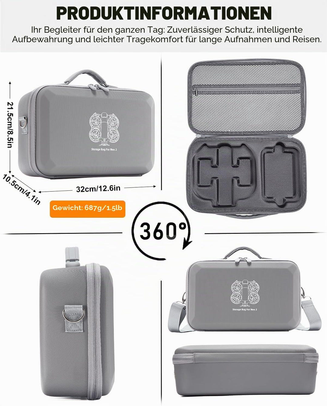 Harte Tasche für DJI Neo 2 Fly More Combo, Handtasche für Neo 2 Zubehör, Case für Neo 2 Drohne RC-N3