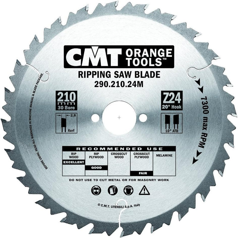 Cmt 290.210.24 M Ripping Klinge d-210 B-30 K-2,8 p-1,8 24 mm D 8-1/4 210mm | T 24 | B 30 | K .110 |