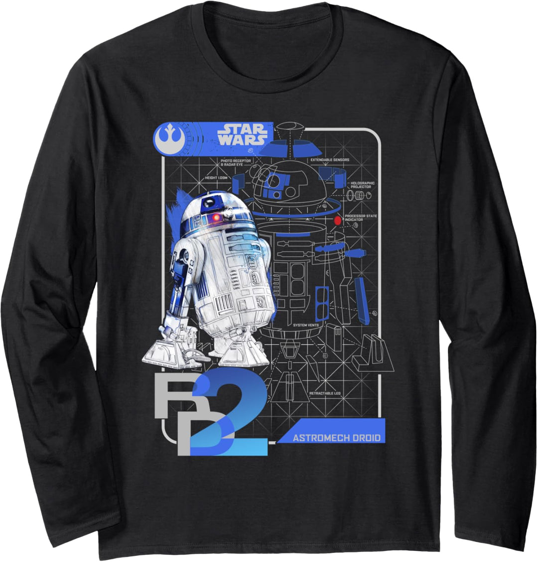 Star Wars Last Jedi R2-D2 Droid Unrendered Schematic Langarmshirt