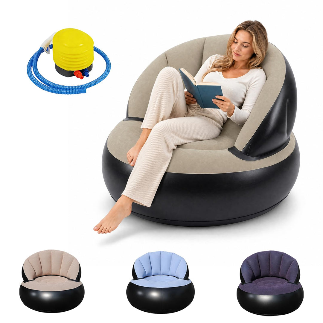 Aufblasbares Sofa,Aufblasbare Couch mit Beflockter Oberfläche,Luftsofa mit Fusspumpe,Wasserdichtes A
