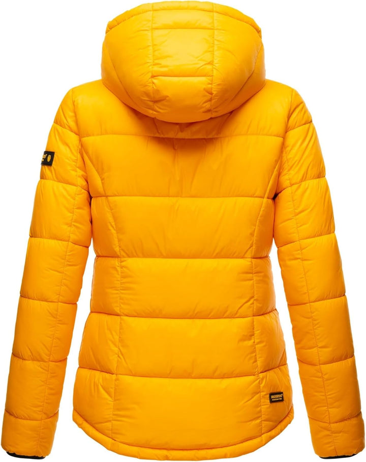 MARIKOO Damen Steppjacke gesteppte Winterjacke mit Kapuze B927 34 Gelb, 34 Gelb