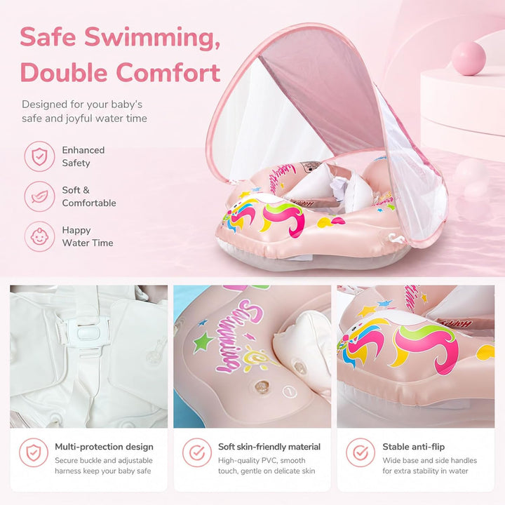 MeYuxg Baby Schwimmring mit Sonnendach,Niedliches Schwimmring Baby Float mit Sicherheitssitz und Luf