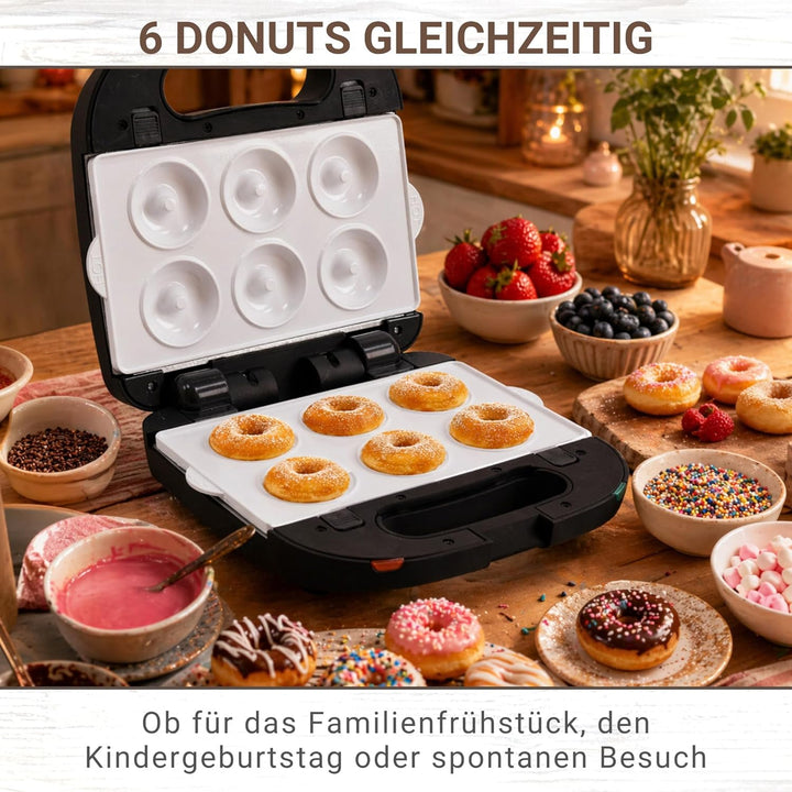 Syntrox Germany SM-1500W-Donut Maker - für 6 Donuts mit austauschbaren Keramik Wechselplatten