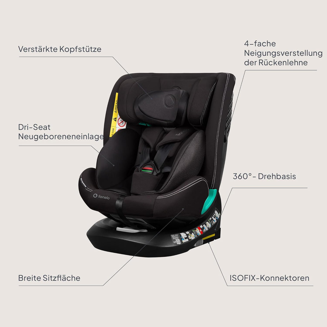 Lionelo Bastiaan i-Size One 360o drehbarer Autositz für Kinder von 40-150 cm, Montage in Fahrtrichtu