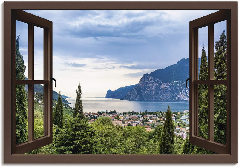 ARTland Leinwandbilder Wandbild Bild Leinwand 70x50 cm Querformat Fensterblick Gardasee Landschaft S