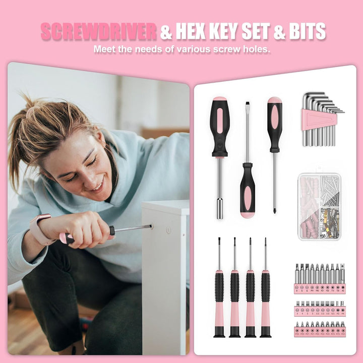 Sundpey Werkzeugkoffer Gefüllt 206tlg, 12V Akkuschrauber zum Anziehen/Lösen von Schrauben, Haushalts